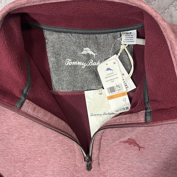 Tommy Bahama Half Zip Pullover Men’s Sz Small Tango Wave Heritage Wine HTHR NWT - Picture 6 of 13